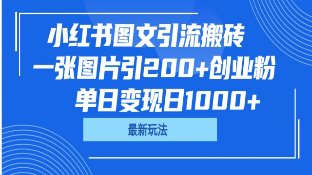 3.30# 小红书图文引流搬砖，一张图片引200+创业粉，单日变现日1000+